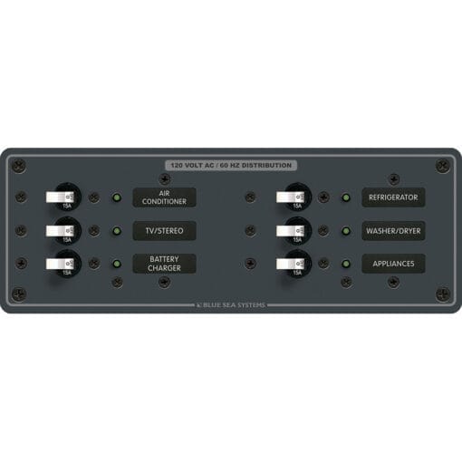 Blue Sea 8097 AC 6 Position Toggle Circuit Breaker Panel - White Switches