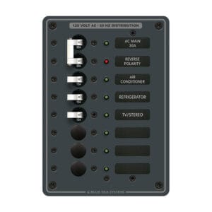 Blue Sea 8027 AC Main +6 Position Breaker Panel - White Switches 7 19049XL