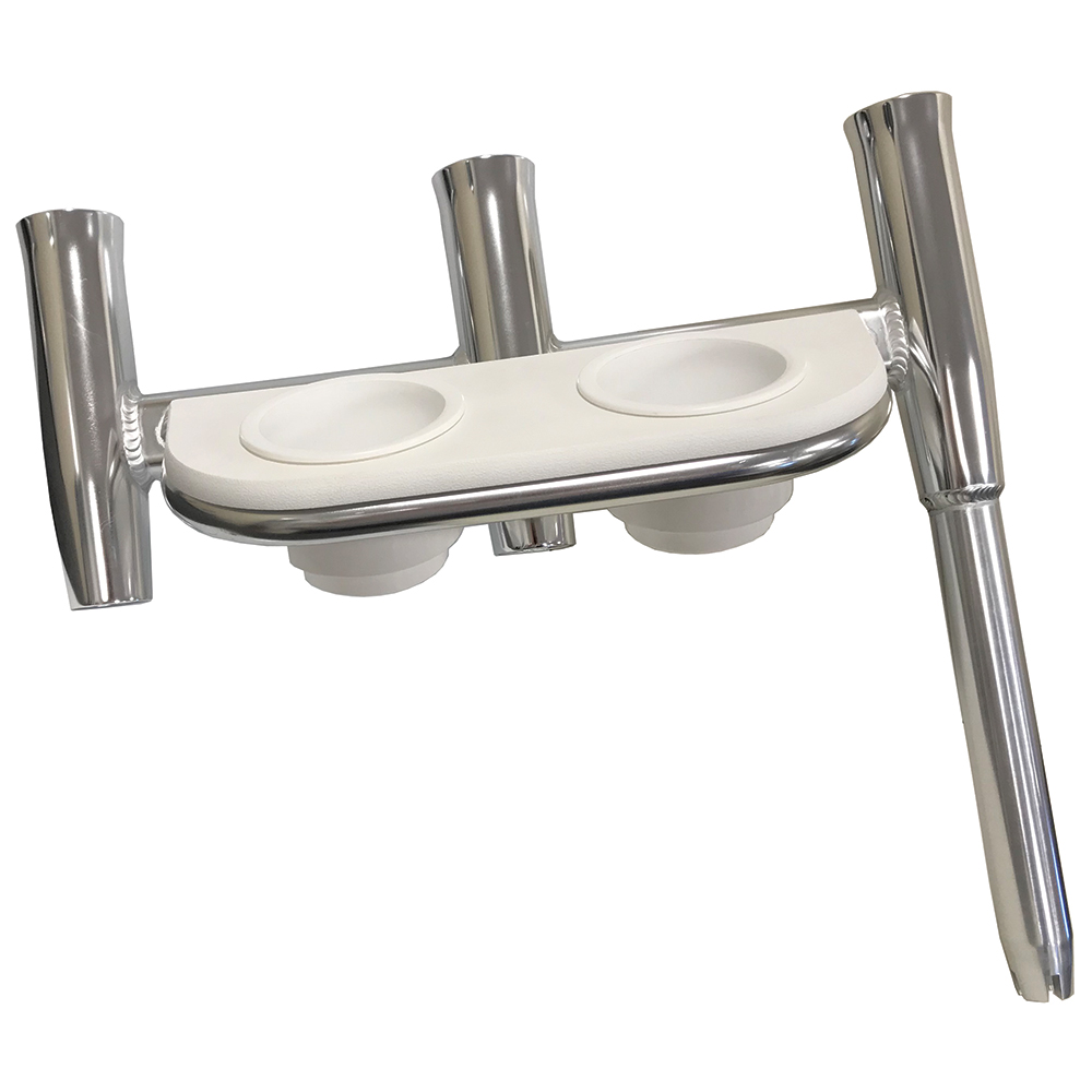 Tigress Offset Triple Rod Holder w/Cup Holders - Port Side - Polished Aluminum 6 71808XL