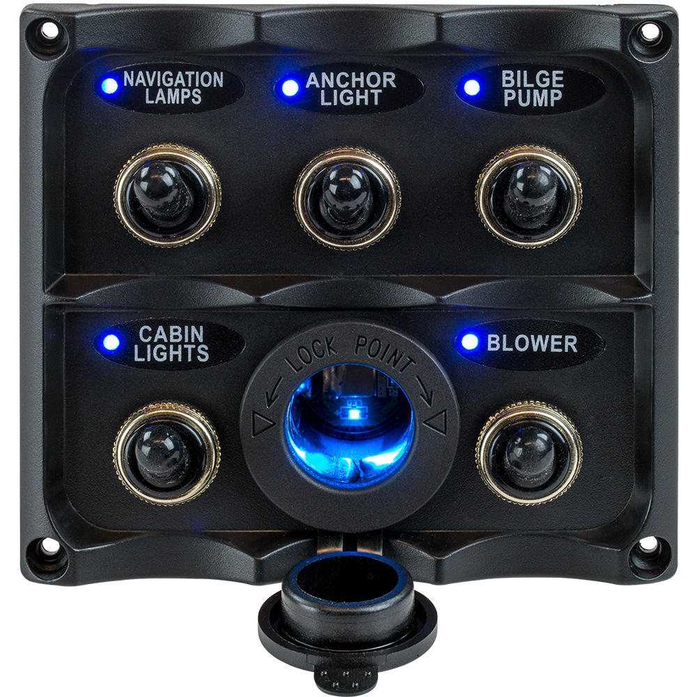 Sea-Dog Water Resistant Toggle Switch Panel w/LED Power Socket - 5 Toggle 7 77907XL