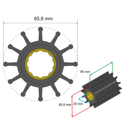 Albin Group Premium Impeller Kit 65.8 x 25 x 80mm - 12 Blade - Spline Insert - Image 2