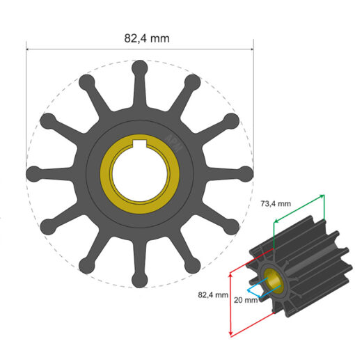 Albin Group Premium Impeller Kit 82.4 x 20 x 73.4mm - 12 Blade - Key Insert - Image 2