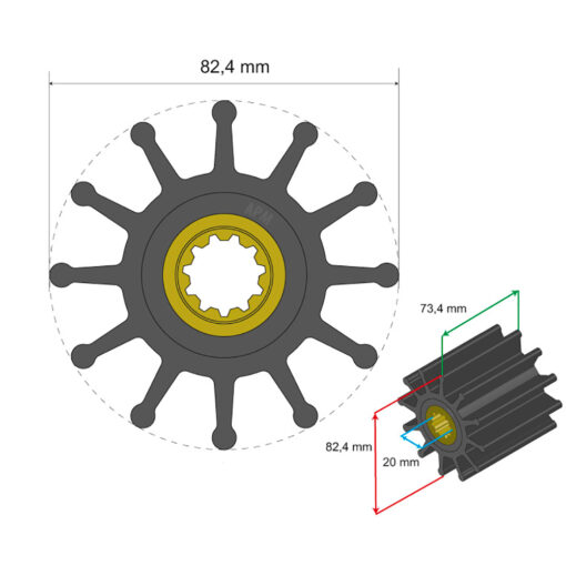 Albin Group Premium Impeller Kit 82.4 x 20 x 73.4mm - 12 Blade - Spline Insert - Image 2