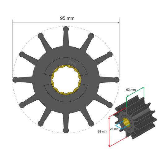 Albin Group Premium Impeller - 95 x 25 x 63mm - 12 Blade - Spline Insert - Image 2