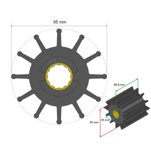 Albin Group Premium Impeller Kit 95 x 25 x 88.8mm - 12 Blade - Spline Insert - Image 2