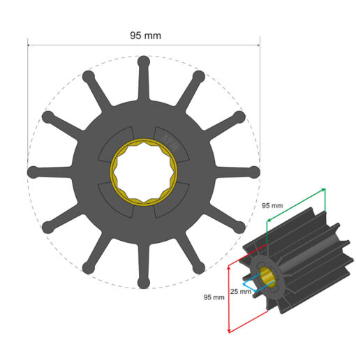 Albin Group Premium Impeller Kit 95 x 25 x 95mm - 12 Blade - Spline Insert - Image 2