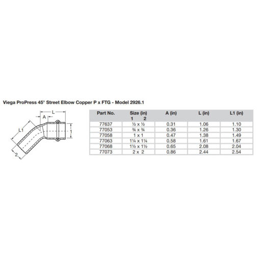 Viega ProPress 2" 45° Copper Elbow - Street/Press Connection - Smart Connect Technology - Image 2