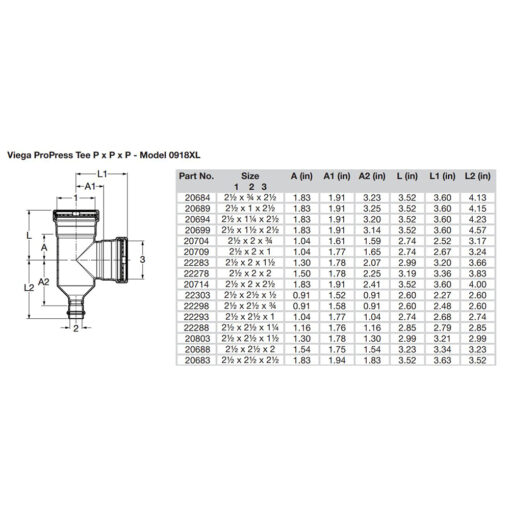 Viega ProPress 2-1/2" Copper Tee - Triple Press Connection - Smart Connect Technology - Image 2
