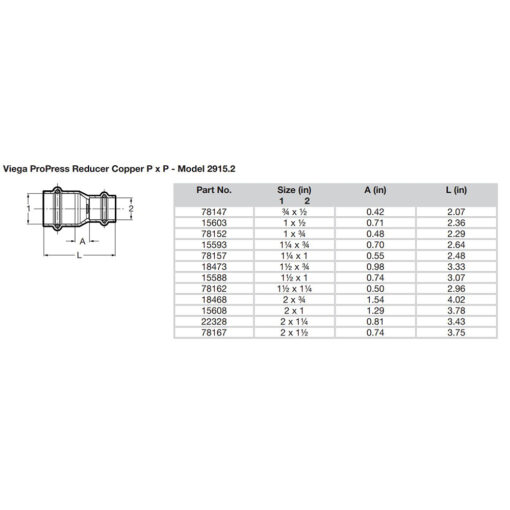 Viega ProPress 1-1/2" x 1" Copper Reducer - Double Press Connection - Smart Connect Technology - Image 2