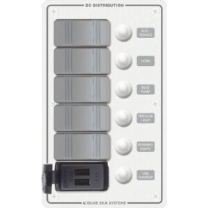 Blue Sea 8421 - 5 Position Contura Switch Panel w/Dual USB Chargers - 12/24V DC - White 6 94845XL