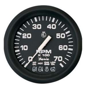 Faria Euro Black 4" Tachometer w/Systemcheck 7000 RPM (Gas) f/ Johnson / Evinrude Outboard) 6 54686XL