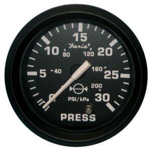Faria Euro Black 2" Water Pressure Gauge (30 PSI) 6 54692XL