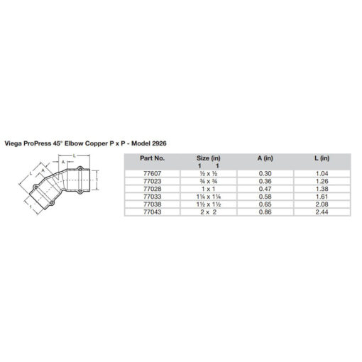 Viega ProPress 1-1/2" - 45° Copper Elbow - Double Press Connection - Smart Connect Technology - Image 2
