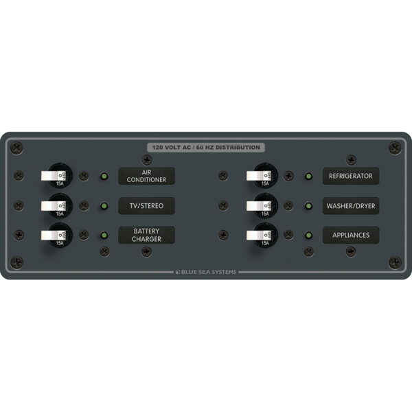 Blue Sea 8097 AC 6 Position Toggle Circuit Breaker Panel - White Switches