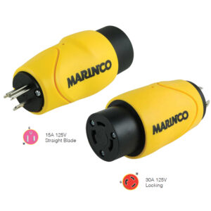 Marinco Straight Adapter 15Amp Straight Male to 30Amp Locking Female Connector 7 49223XL