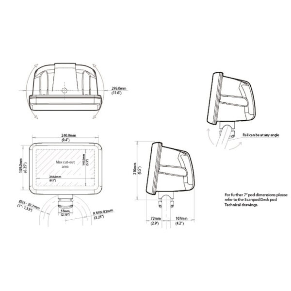 Scanstrut Scanpod 7" Helm Pod Rail Mount - Uncut - Fits 1" - 1.33" Rails - Image 2