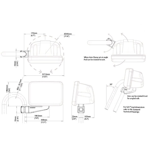 Scanstrut Scanpod 7" Instrument Pod - Uncut - Arm Mounted Fits 1" - 1.3" Rails - Image 2