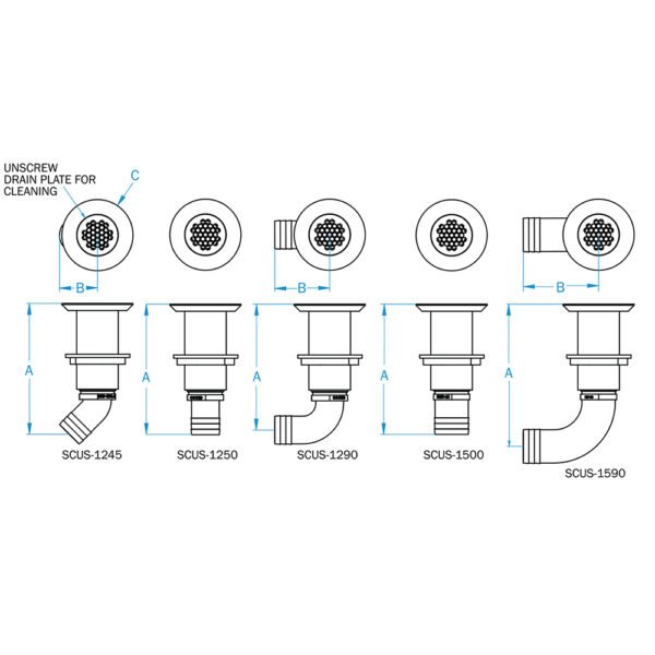 GROCO 1-1/2" Hose Barb Stainless Straight Deck Drain - Image 2