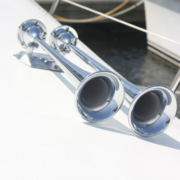 Marinco 24V Chrome Plated Dual Trumpet Air Horn - Image 2