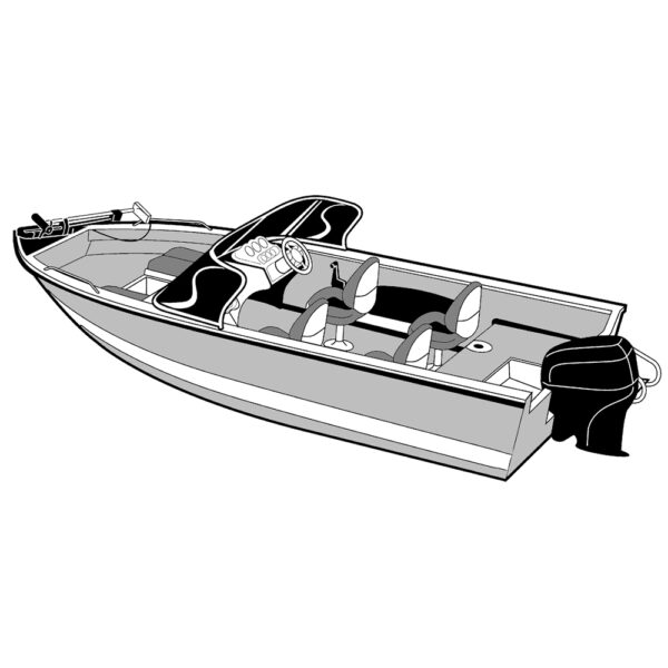 Carver Performance Poly-Guard Wide Series Styled-to-Fit Boat Cover f/18.5' Aluminum V-Hull Boats w/Walk-Thru Windshield - Grey - Image 2