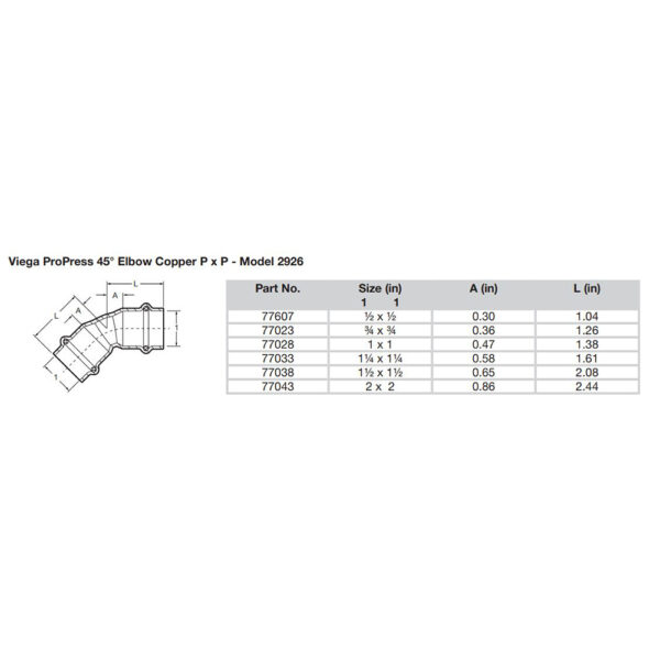Viega ProPress 2" - 45° Copper Elbow - Double Press Connection - Smart Connect Technology - Image 2