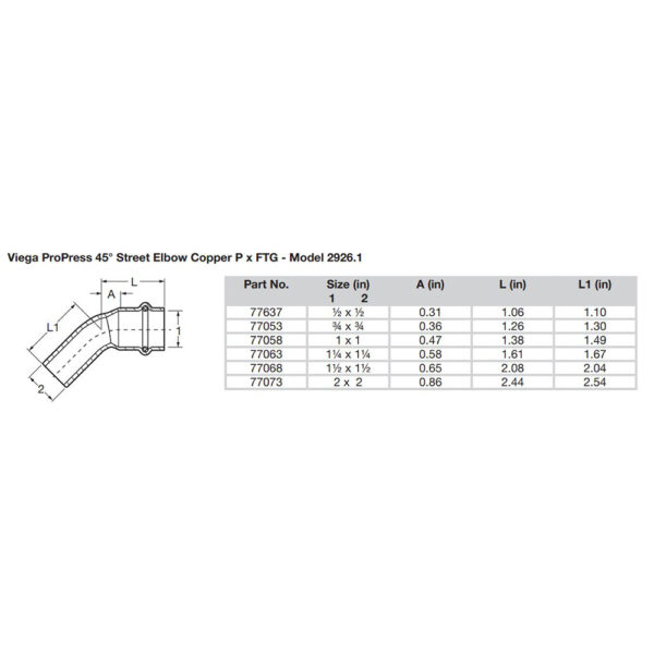 Viega ProPress 2" 45° Copper Elbow - Street/Press Connection - Smart Connect Technology - Image 2