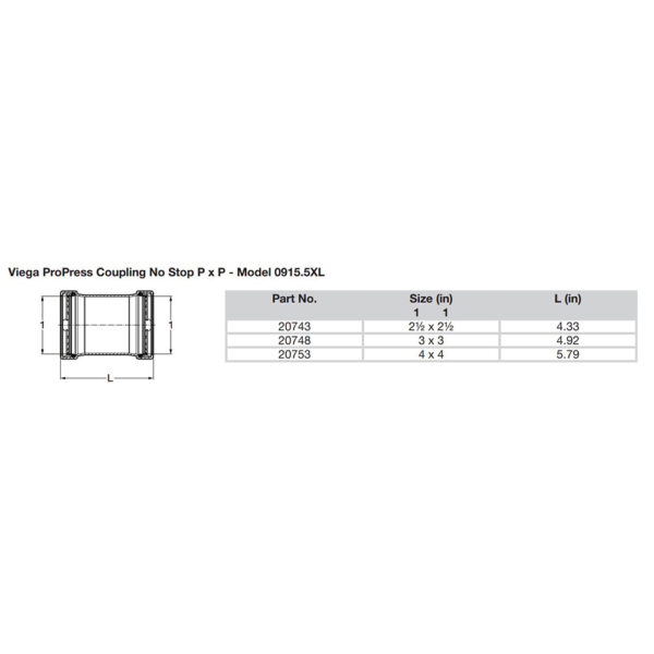 Viega ProPress 2-1/2" Copper Coupling w/o Stop - Double Press Connection - Smart Connect Technology - Image 2