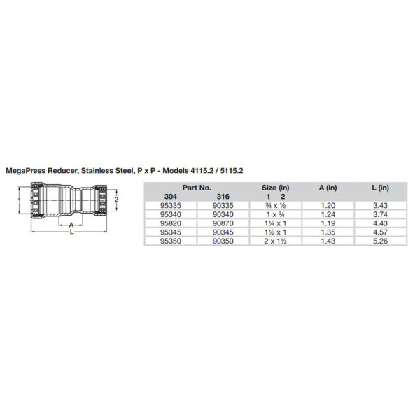 Viega MegaPress 2" x 1-1/2" Stainless Steel 304 Reducer - Double Press Connection - Smart Connect Technology - Image 2