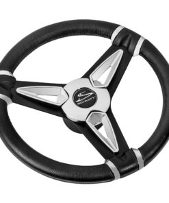 Schmitt Marine PU50 14" Wheel - Chrome Cap & Spoke Inserts - Black Spokes - 3/4" Tapered Shaft